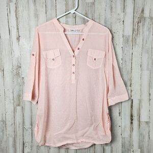 Cato Long Sleeve Striped Gauze Top Pink Size Large